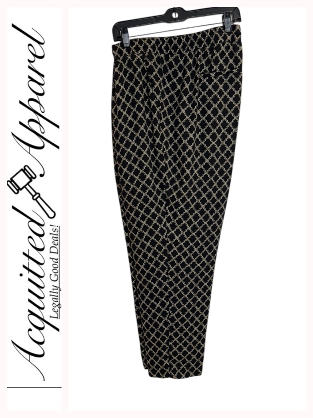 Zac & Rachel Women's Black Geometric Lattice Pattern Pants 2X